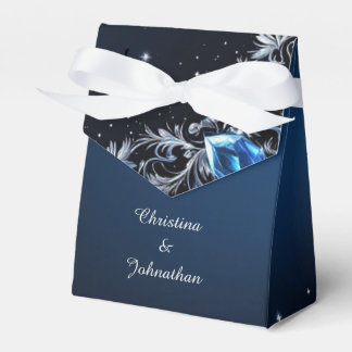 Elegant Dark Blue & Silver Wedding Favor Boxes Geschenkschachtel