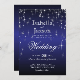 Elegant Dark Blue Star Lights Hochzeitseinladung Einladung