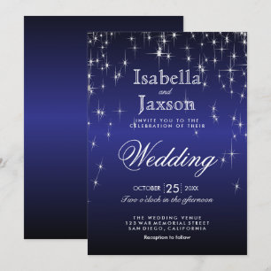 Elegant Dark Blue Star Lights Hochzeitseinladung Einladung