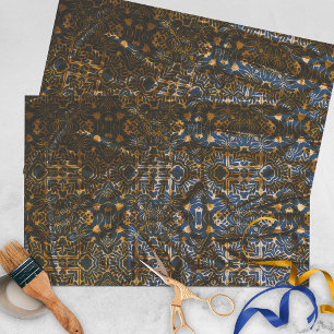 Elegant Dark Blue und Gold Damask texturiert Seidenpapier