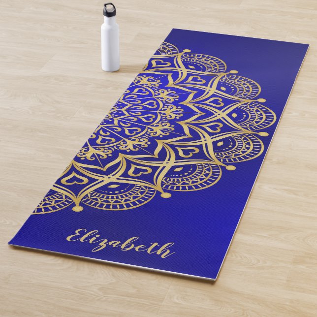 Elegant Dark Blue und Gold Mandala Mit Monogramm Yogamatte (Beispiel)