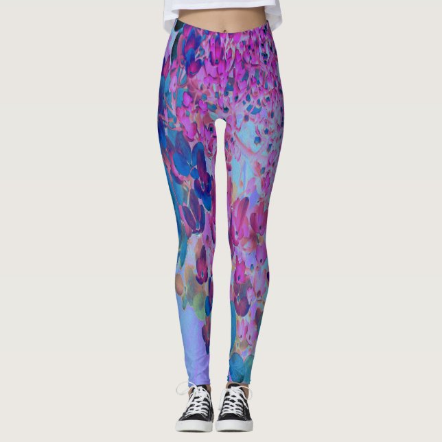 Elegant Dark Blue und Magenta Limelight Hydrangea Leggings (Vorderseite)