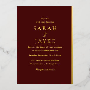 Elegant Dark Burgund Elegant Modernes Hochzeitsgol Folieneinladung