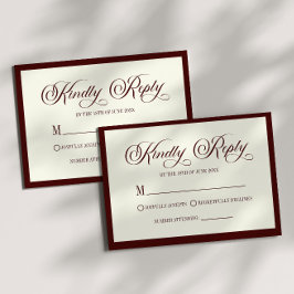 Elegant Dark Burgundy Ivory Wedding RSVP Card Karte
