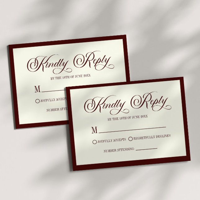 Elegant Dark Burgundy Ivory Wedding RSVP Card Karte (Von Creator hochgeladen)