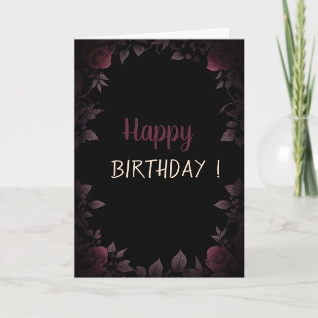 Elegant Dark Burgundy Roses Black Birthday Karte (Vorderseite)