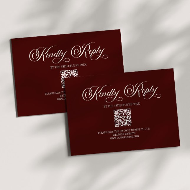 Elegant Dark Burgundy Wedding QR Code RSVP Card Karte (Von Creator hochgeladen)