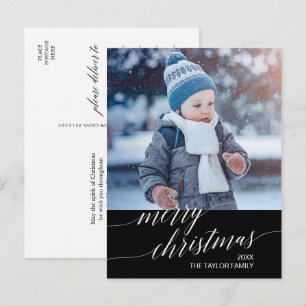 Elegant Dark Calligraphy Frory Christmas Foto Feiertagspostkarte