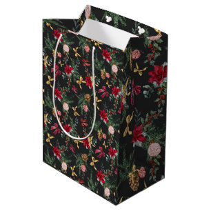 Elegant Dark Christmas Botanical Greenerity Patter Mittlere Geschenktüte