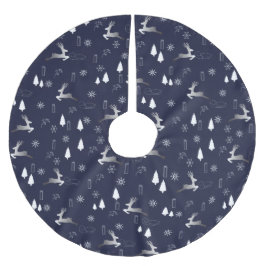 Elegant Dark Christmas TreeSkirt w Silver Reindeer Polyester Weihnachtsbaumdecke