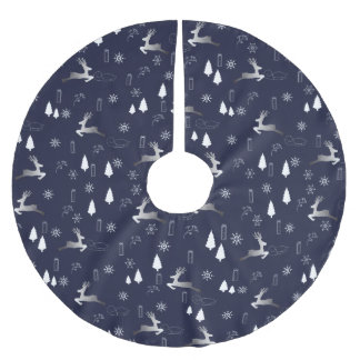 Elegant Dark Christmas TreeSkirt w Silver Reindeer Polyester Weihnachtsbaumdecke