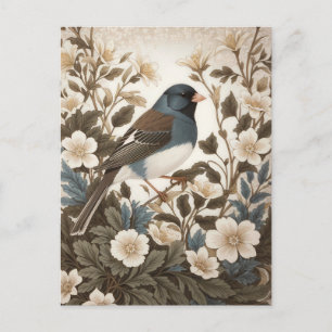 Elegant Dark-Eyed Junco Creme Floral Postkarte