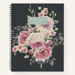 Elegant Dark Floral auf Black Personalisiert Journ Notizbuch