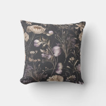 Elegant Dark Floral Botanical Throw Pillow 