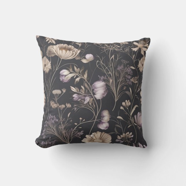 Elegant Dark Floral Botanical Throw Pillow  Kissen (Vorderseite)