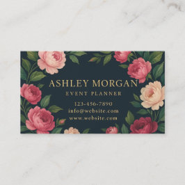 Elegant Dark Floral Business Card with Roses  Visitenkarte