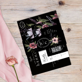 Elegant Dark Floral Cascade Black Burgundy Einladungsbanderole