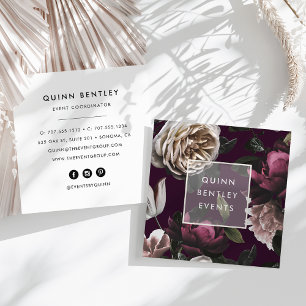 Elegant Dark Floral on Plum Quadratische Visitenkarte