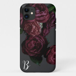 Elegant Dark Floral Rose Monogram I Phone Case