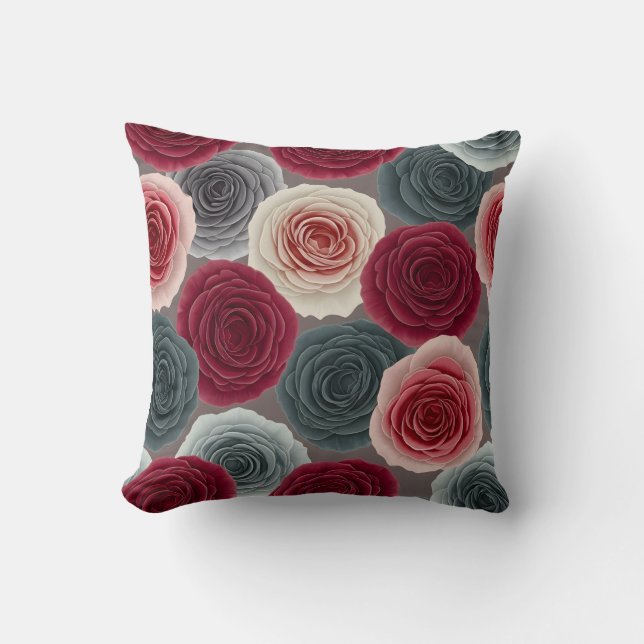 Elegant Dark Floral Rose Pattern Throw Pillow Kissen (Vorderseite)