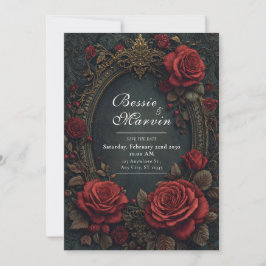 Elegant Dark Gothic Burgundy Rose Oval Wedding Einladung
