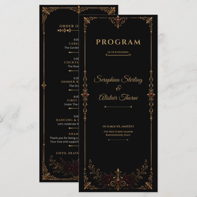 Elegant Dark Gothic Wedding Program Programm (Vorne/Hinten)