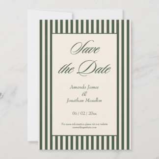 Elegant Dark Green and Cream Stripes Save the Date Einladung