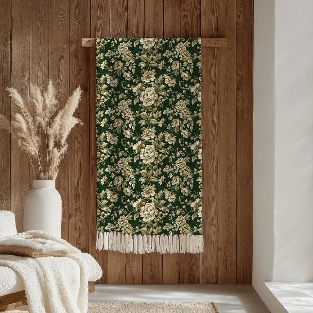 Elegant Dark Green and Gold Flowers Blanket Fleecedecke (Elegant Dark Green and Gold Flowers Blanket)