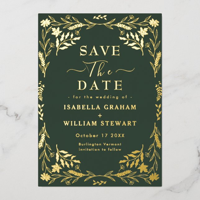 Elegant Dark Green Chic Boho Save the Date Folieneinladung (Vorderseite)