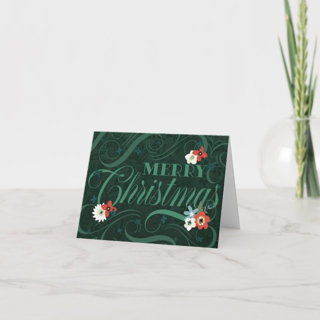Elegant Dark Green Floral Frohe Weihnachten (Vorderseite)