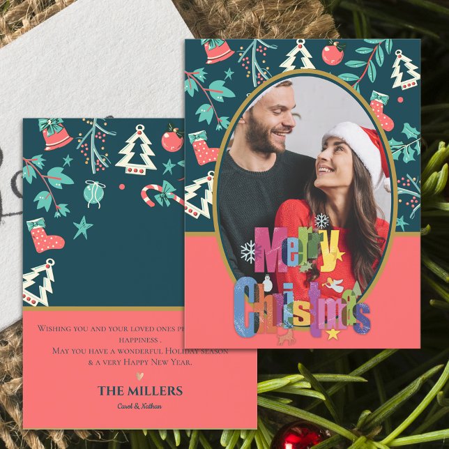 Elegant Dark Green frohe Weihnachts-Foto Gruß Postkarte (Elegant Dark Green Merry Christmas Photo Greeting Postcard)