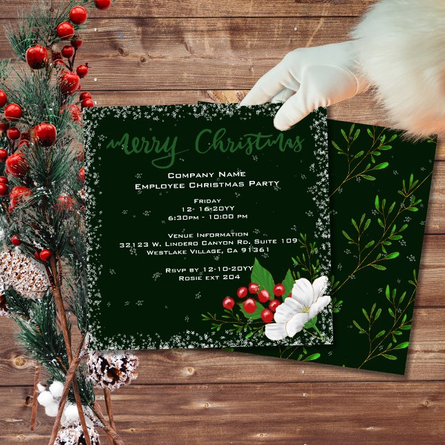 Elegant Dark Green Frory Christmas Company Party Einladung (Von Creator hochgeladen)