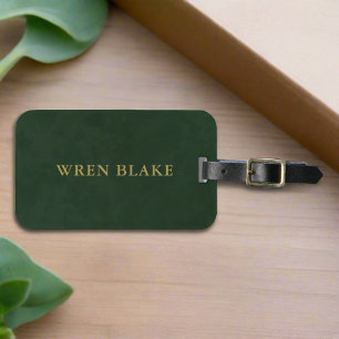 Elegant Dark Green Leather & Gold Script Travel Gepäckanhänger