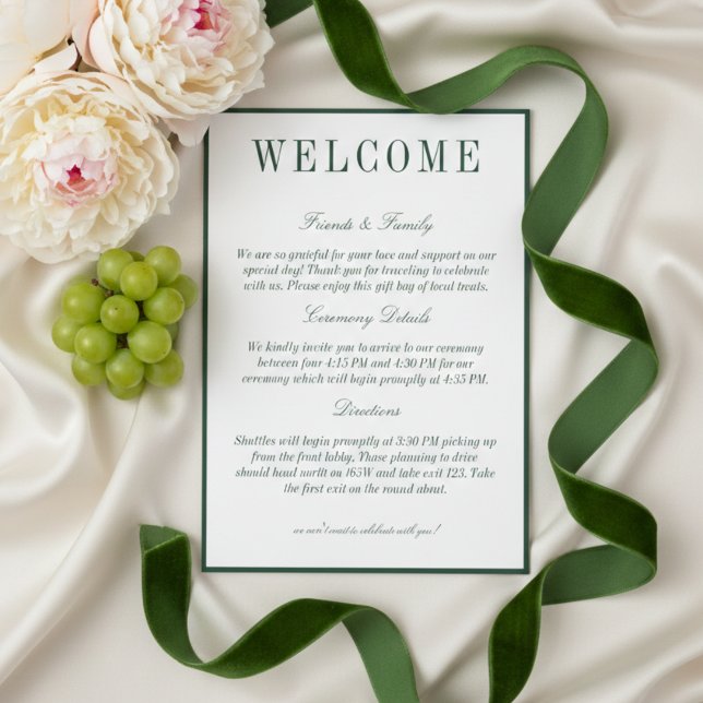 Elegant Dark Green Minimalist Wedding Welcome Programm (Elegant Dark Green Minimalist Wedding Welcome Program)