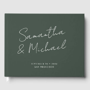 Elegant Dark Green Script Calligraphy Wedding Gästebuch