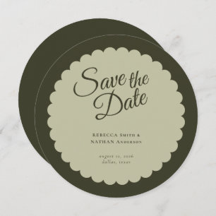 Elegant Dark Green Script Scallop Hochzeit Save The Date