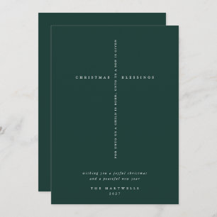 Elegant Dark Green Scripture Cross Feiertagskarte
