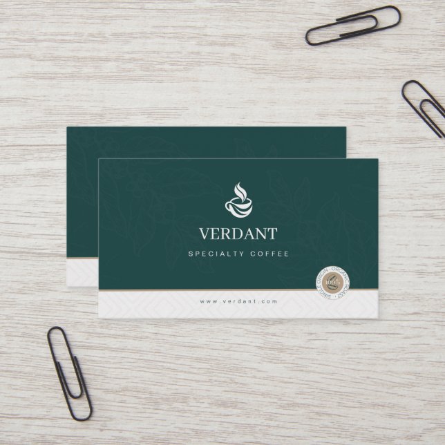 Elegant Dark Green Specialty Coffee business card Visitenkarte (Vorderseite/Rückseite Beispiel)