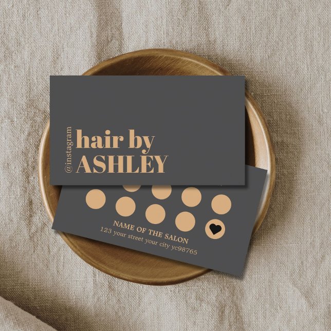 Elegant Dark Grey Faux Golden Hair Salon Treuekarte (Von Creator hochgeladen)