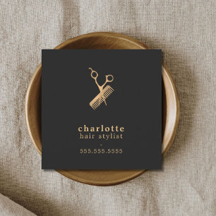 Elegant Dark Imitate Gold Scissors Comb Fairstylis Quadratische Visitenkarte