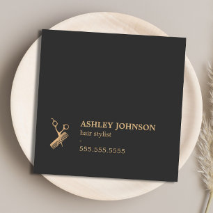 Elegant Dark Imitate Gold Scissors Comb Fairstylis Quadratische Visitenkarte