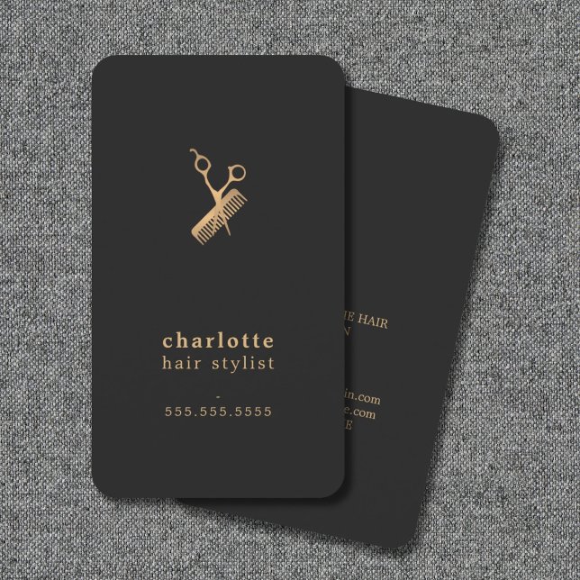 Elegant Dark Imitate Gold Scissors Comb Fairstylis Visitenkarte (Von Creator hochgeladen)
