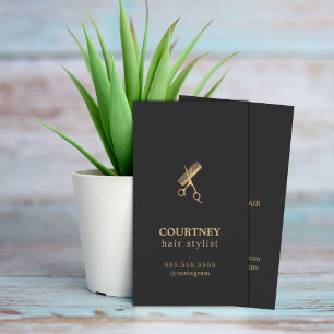 Elegant Dark Imitate Gold Scissors Comb Fairstylis Visitenkarte