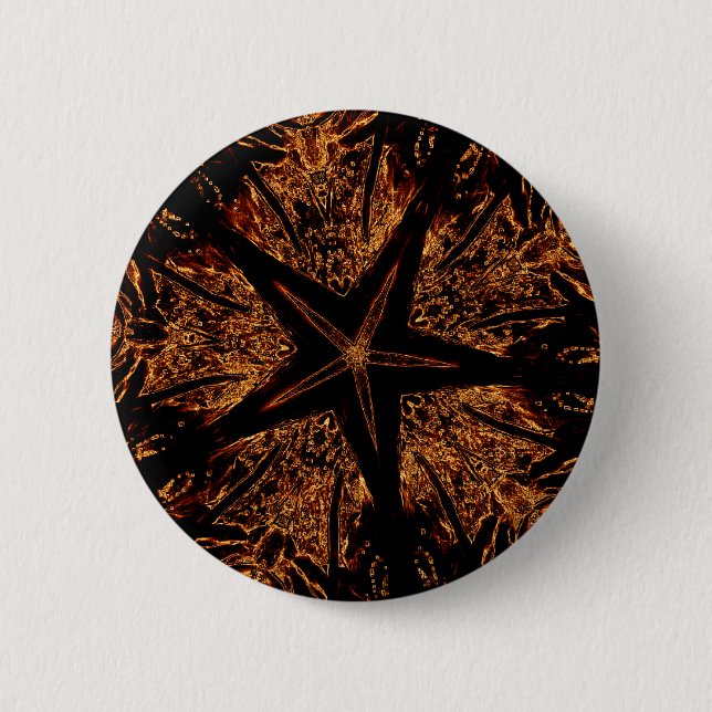 Elegant Dark Kaleidoscopic Design Black Brown Star Button (Vorderseite)