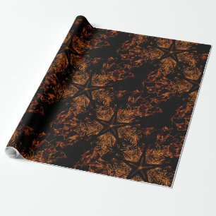Elegant Dark Kaleidoscopic Design Black Brown Star Geschenkpapier