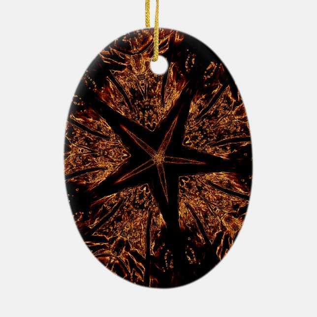 Elegant Dark Kaleidoscopic Design Black Brown Star Keramik Ornament (Hinten)