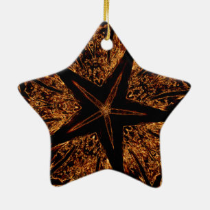 Elegant Dark Kaleidoscopic Design Black Brown Star Keramik Ornament