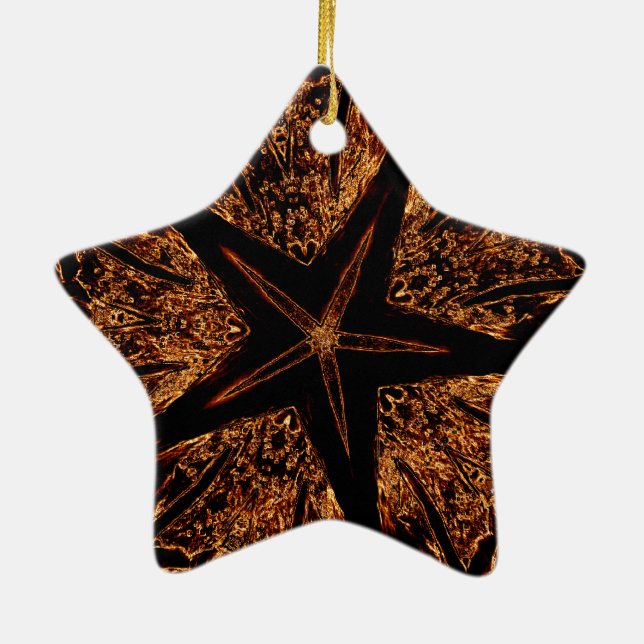 Elegant Dark Kaleidoscopic Design Black Brown Star Keramik Ornament (Hinten)
