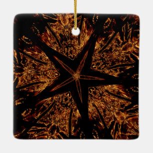 Elegant Dark Kaleidoscopic Design Black Brown Star Keramikornament