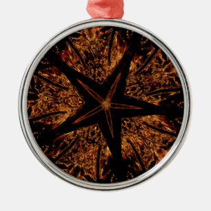 Elegant Dark Kaleidoscopic Design Black Brown Star Ornament Aus Metall